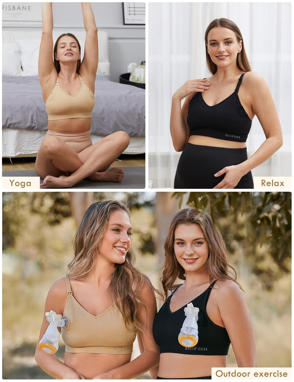 HOFISH Pumping Bra Hands Free Nursing Sports for Pregnancy Breastfeeding Women's Maternity & Adjustable Seamless