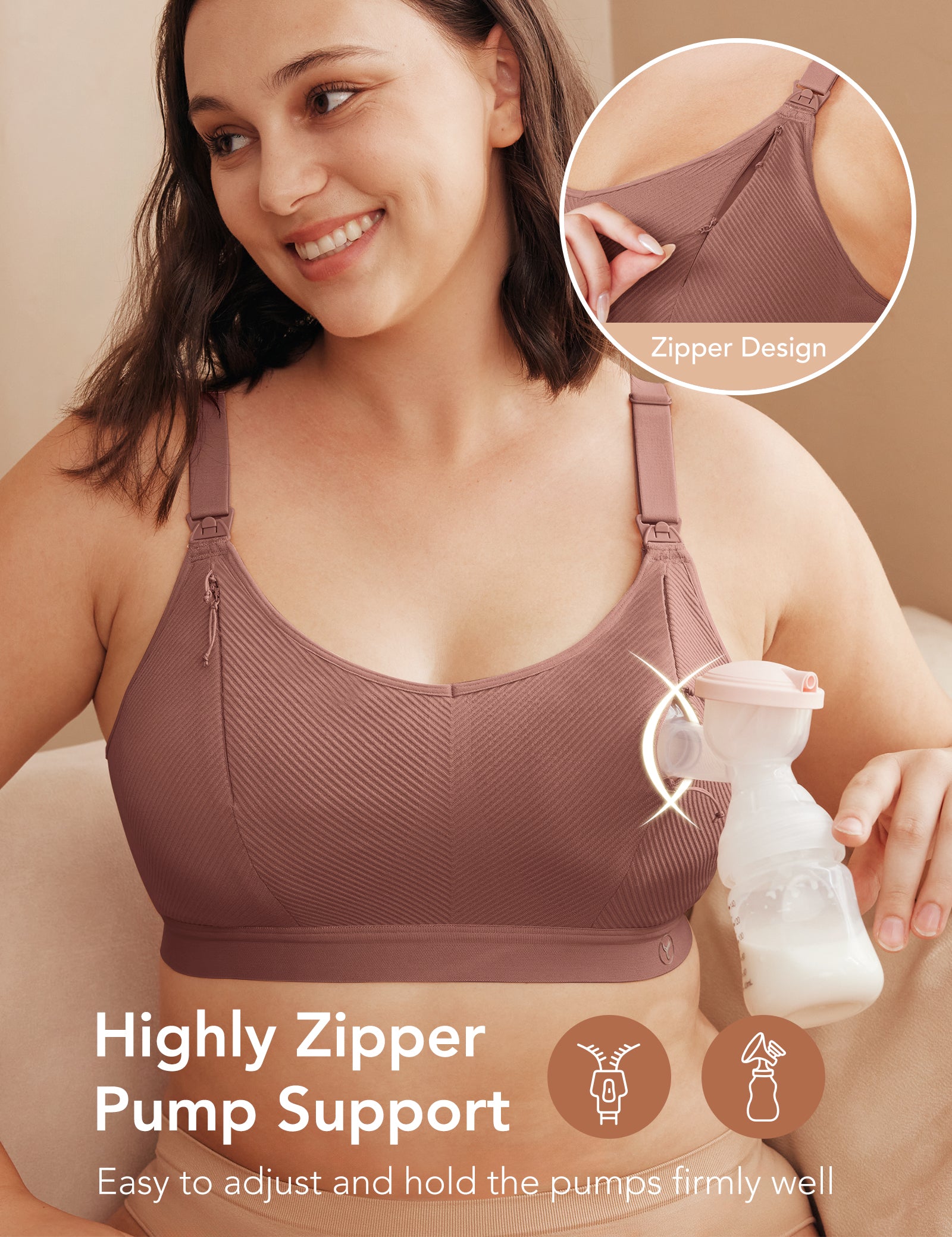 吸奶胸罩免提拉链开口设计无缝哺乳胸罩用于母乳喂养高支撑哺乳和吸奶胸罩