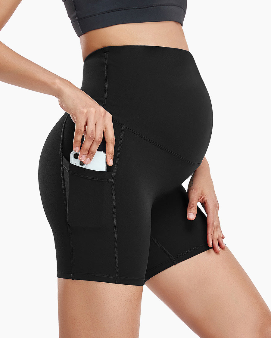 Seluar Pendek Yoga Bersalin Wanita HOFISH Di Atas Perut Aktif Musim Panas Larian Seluar Seluar Poket Seluar Pendek【Siri Warna Tulen】