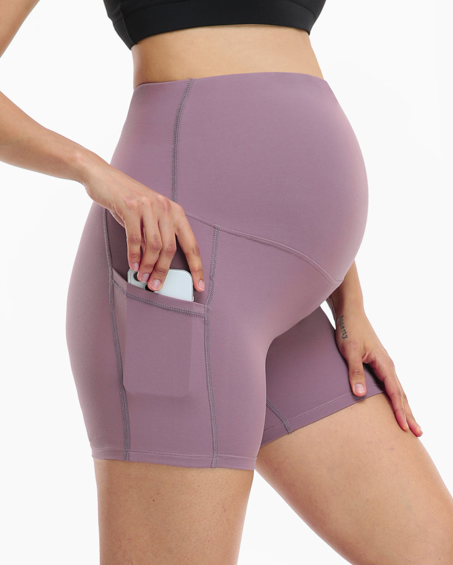 Seluar Pendek Yoga Bersalin Wanita HOFISH Di Atas Perut Aktif Musim Panas Larian Seluar Seluar Poket Seluar Pendek【Siri Warna Tulen】