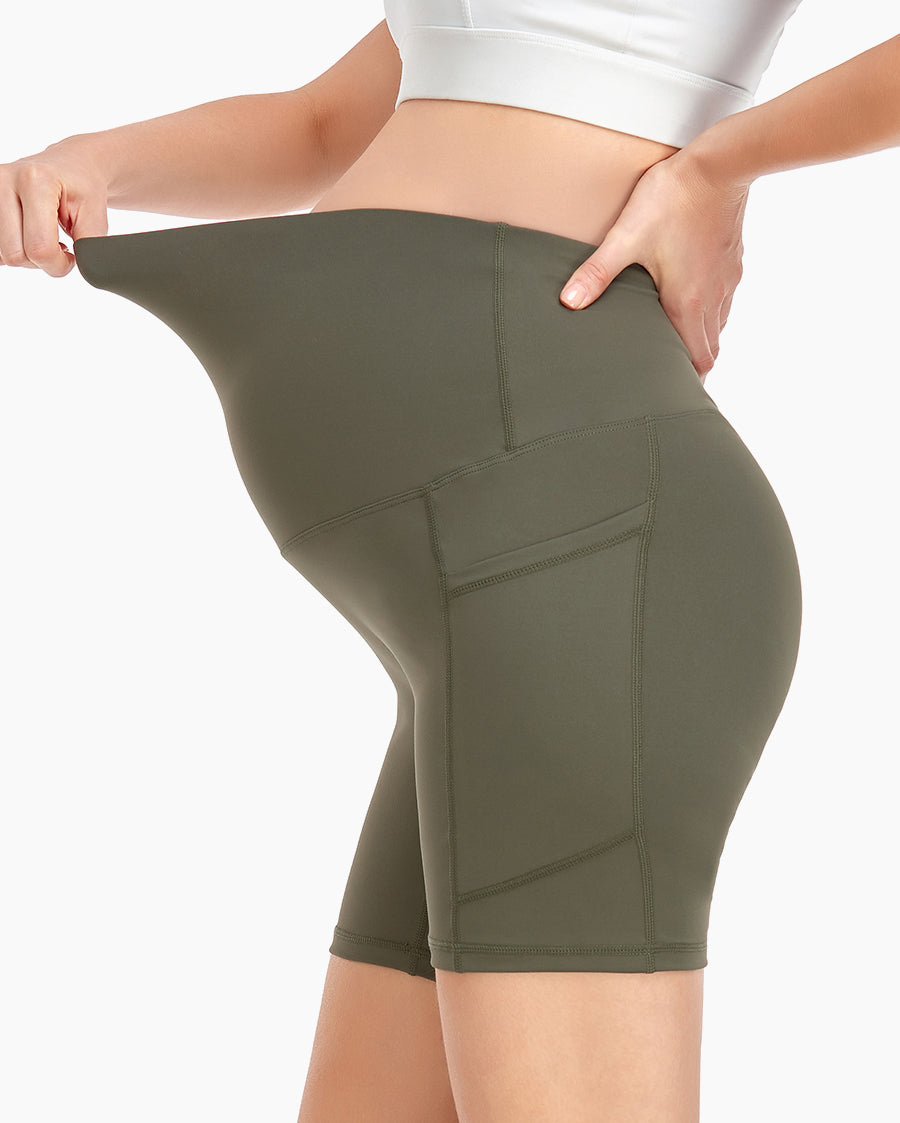 Seluar Pendek Yoga Bersalin Wanita HOFISH Di Atas Perut Aktif Musim Panas Larian Seluar Seluar Poket Seluar Pendek【Siri Warna Tulen】