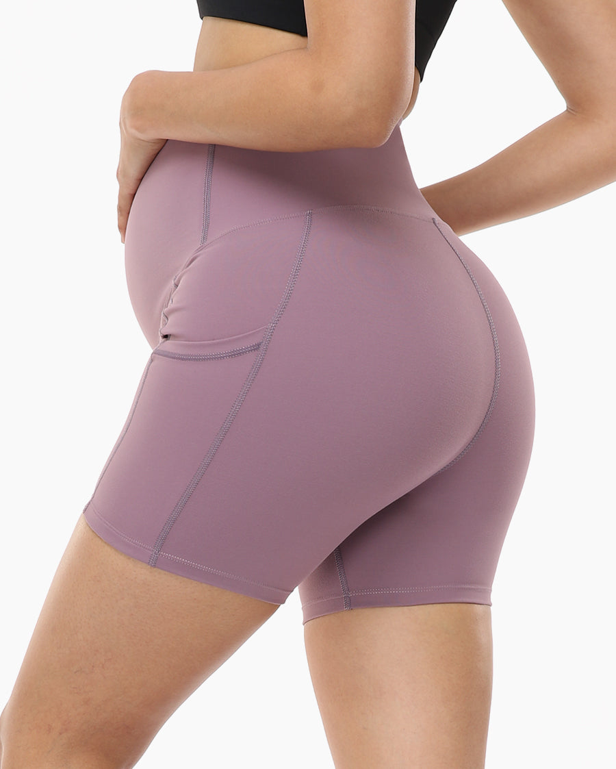 Seluar Pendek Yoga Bersalin Wanita HOFISH Di Atas Perut Aktif Musim Panas Larian Seluar Seluar Poket Seluar Pendek【Siri Warna Tulen】