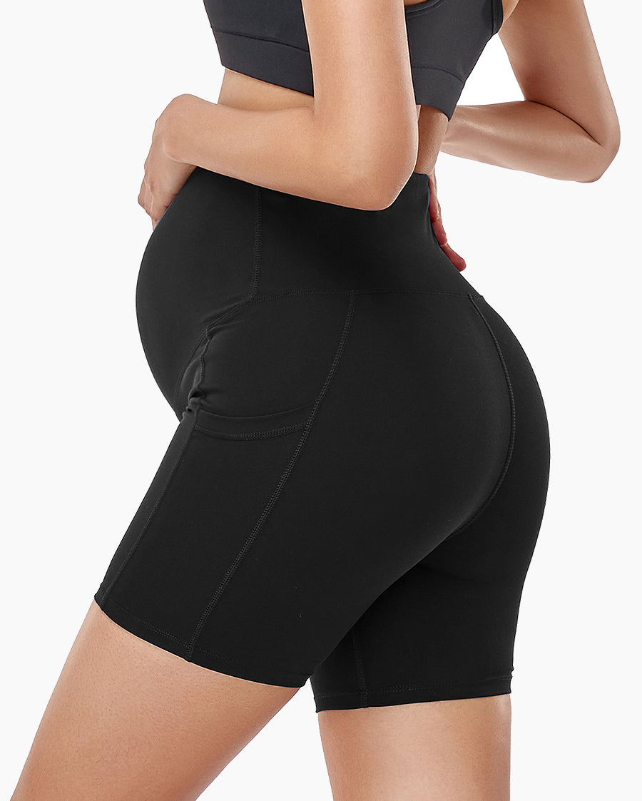 Seluar Pendek Yoga Bersalin Wanita HOFISH Di Atas Perut Aktif Musim Panas Larian Seluar Seluar Poket Seluar Pendek【Siri Warna Tulen】