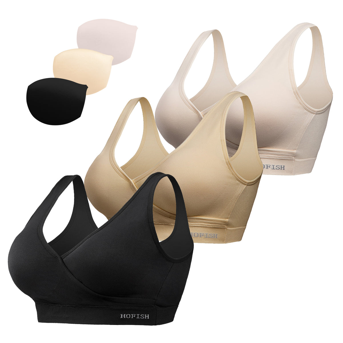 Bra Menyusu Sehari-hari Tanpa Wayar Lancar Wanita HOFISH Hitam/Beige/Krim