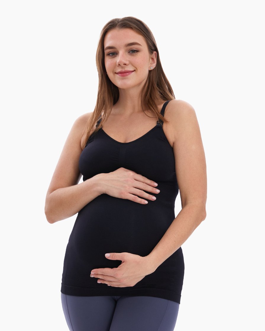 HOFISH Women's Seamless Maternity/Nursing Tank Tops with Built-in Bra Comfortable Stretch Camisole for Breastfeeding