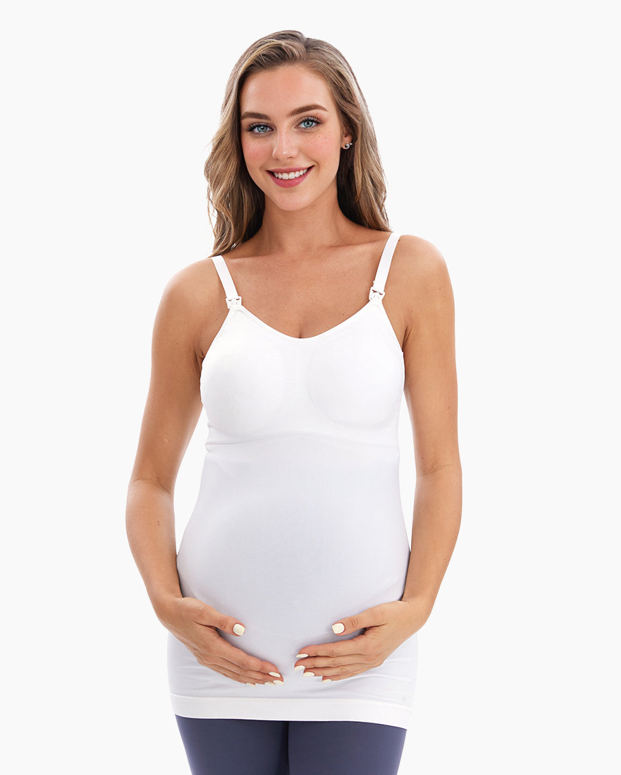 HOFISH Women's Seamless Maternity/Nursing Tank Tops with Built-in Bra Comfortable Stretch Camisole for Breastfeeding