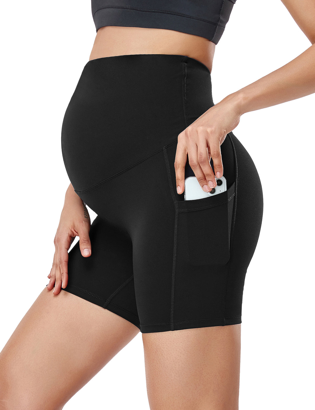 HOFISH Women's Maternity Yoga Shorts Over The Belly Active Summer Running Workout Pants Shorts Pockets