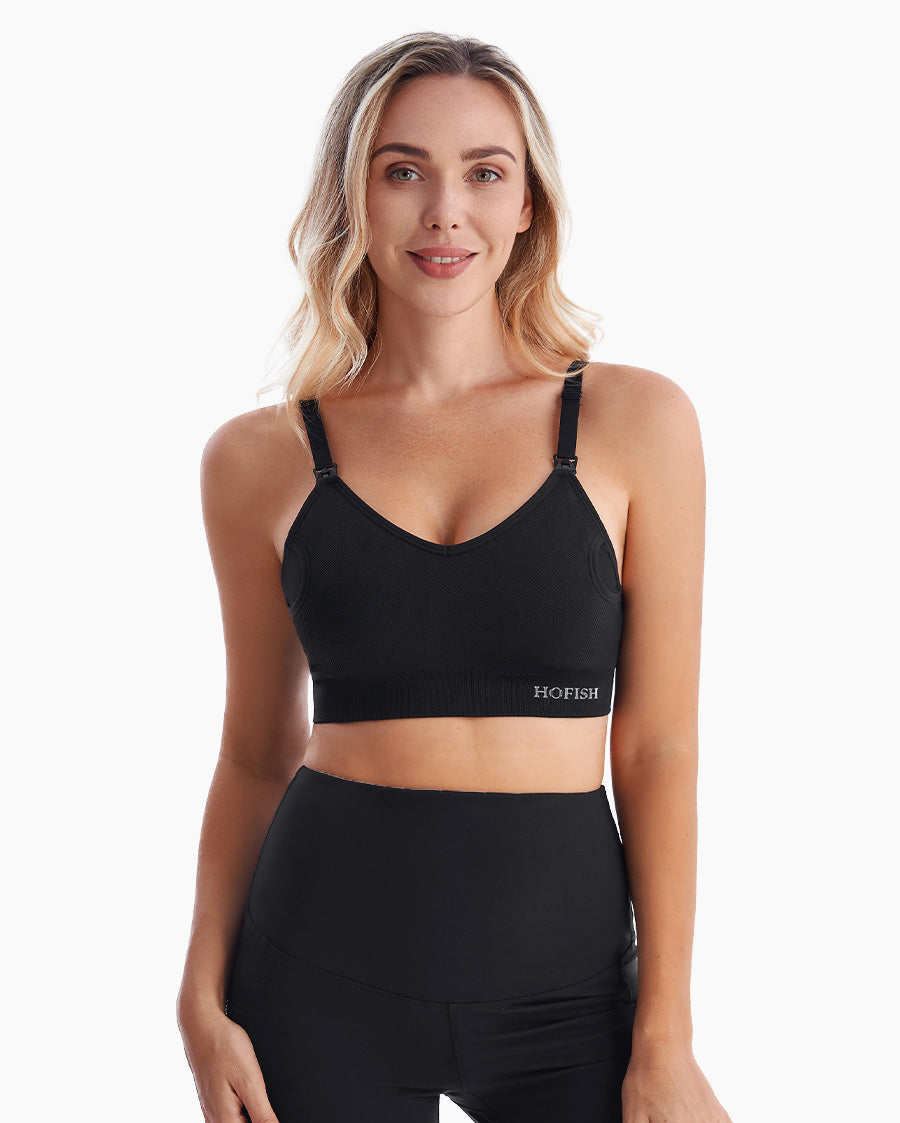 HOFISH Pumping Bra Hands Free Nursing Sports for Pregnancy Breastfeeding Women's Maternity & Adjustable Seamless