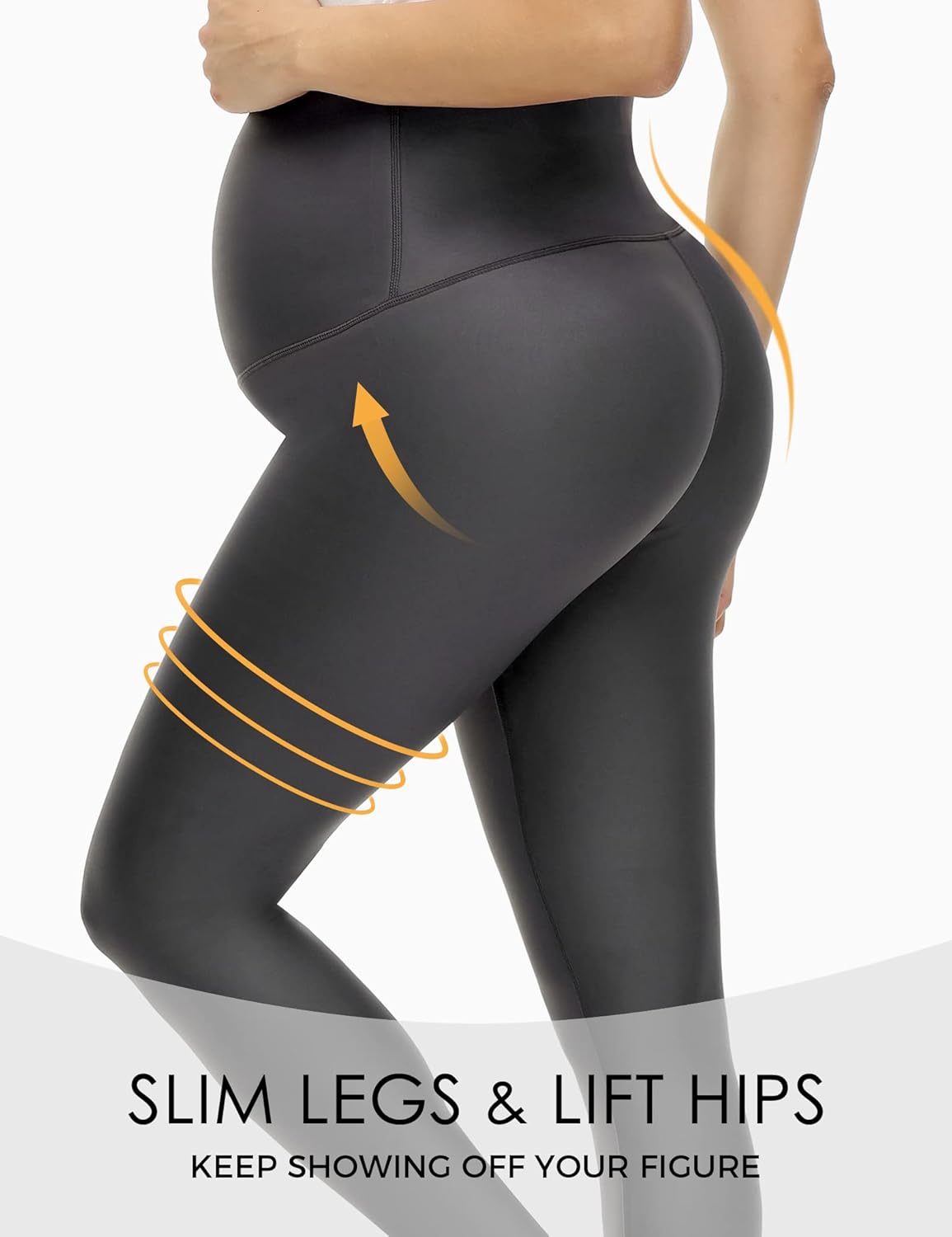 HOFISH Faux Leather Maternity Leggings for Women Over The Belly High Waist Pregnancy Yoga Workout Pants