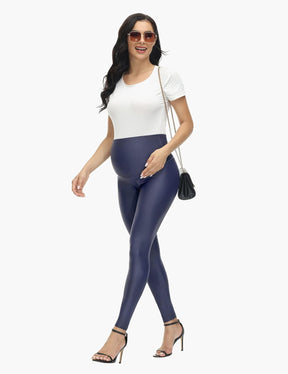 HOFISH Faux Leather Maternity Leggings for Women Over The Belly High Waist Pregnancy Yoga Workout Pants