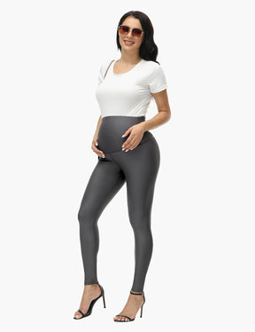 HOFISH Faux Leather Maternity Leggings for Women Over The Belly High Waist Pregnancy Yoga Workout Pants