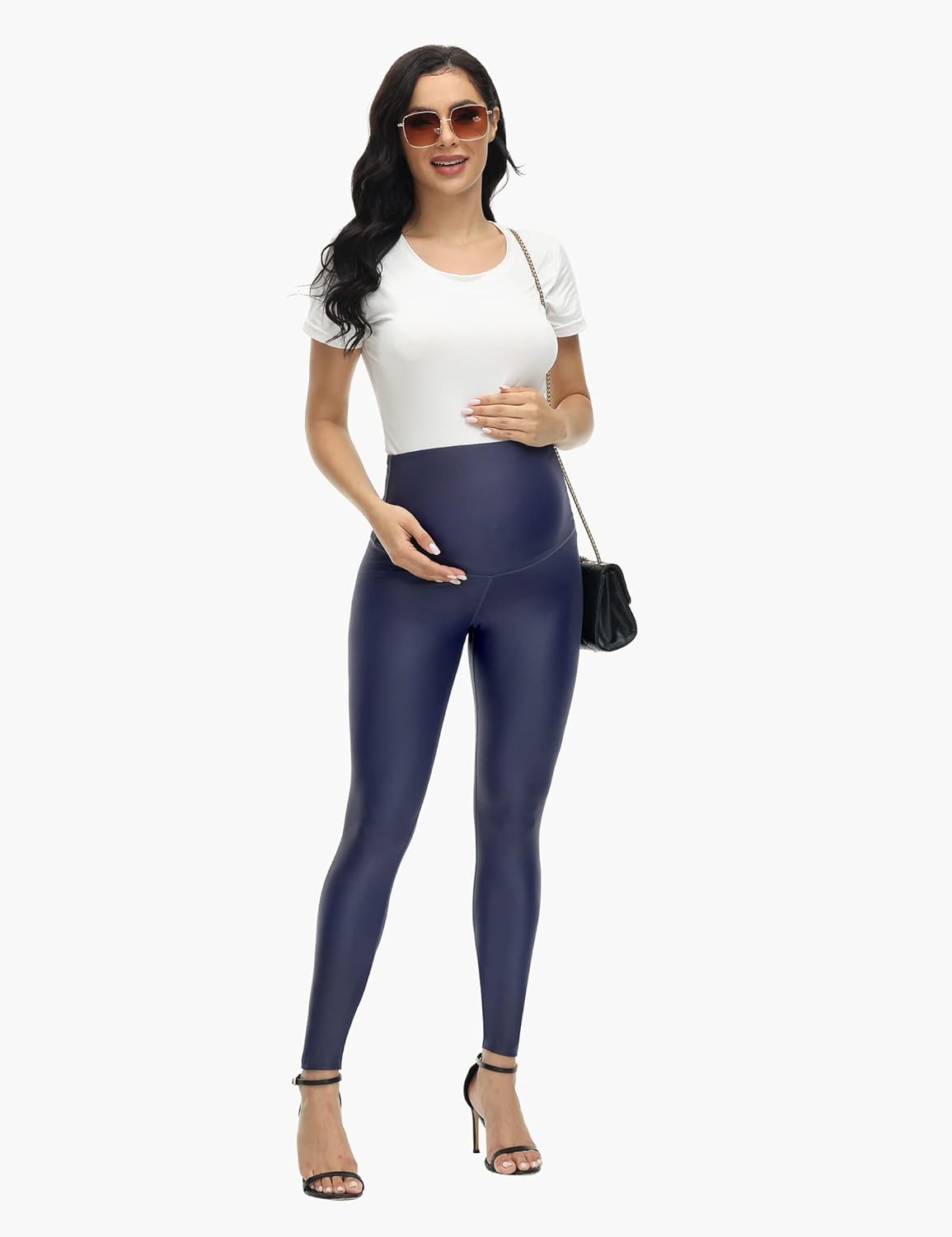HOFISH Faux Leather Maternity Leggings for Women Over The Belly High Waist Pregnancy Yoga Workout Pants
