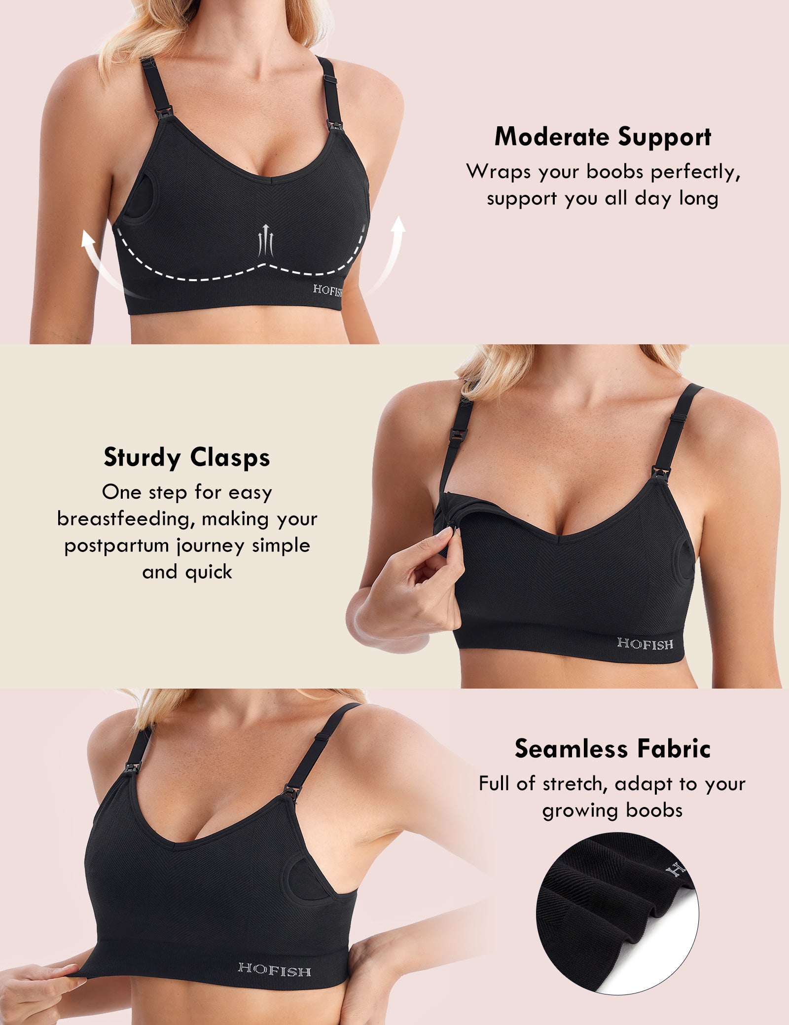 HOFISH Women's Seamless All-in-One Hands Free Pumping Bra Supportive Maternity Nursing & Everyday Bra
