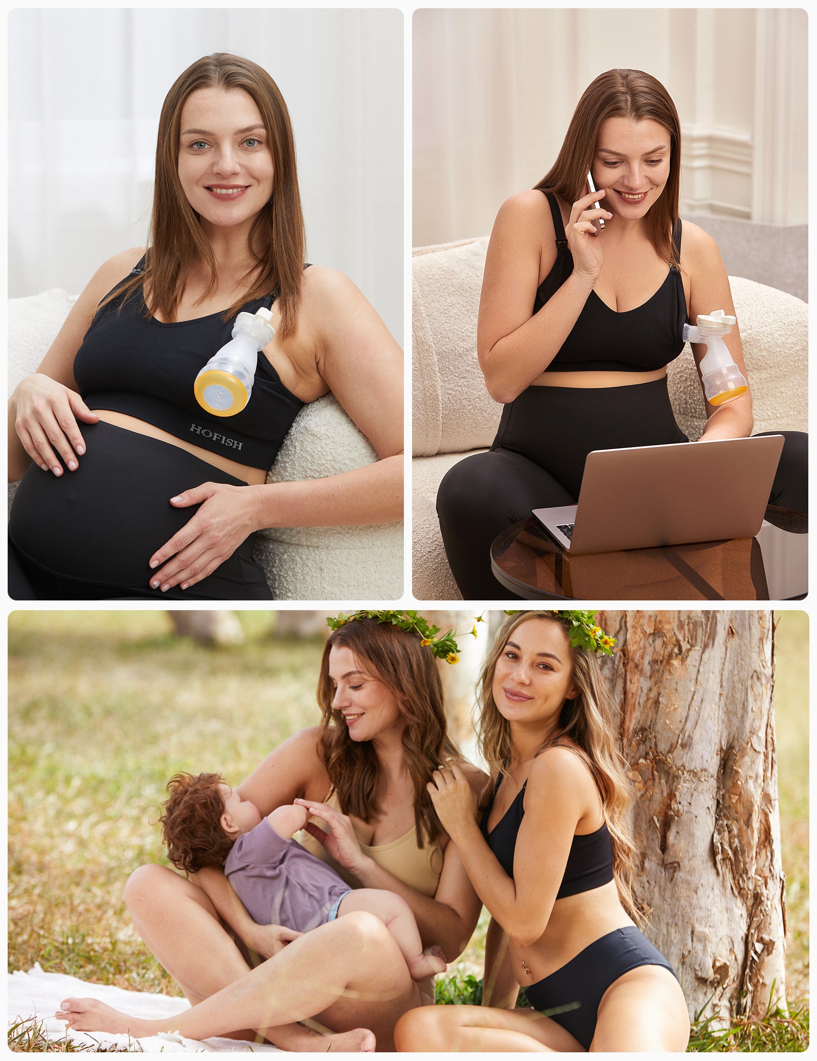 HOFISH Women's Seamless All-in-One Hands Free Pumping Bra Supportive Maternity Nursing & Everyday Bra
